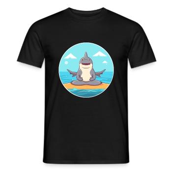 Hai-Cartoon-Yoga-Strand-Sommer-Illustration - Männer T-Shirt - Schwarz - Vorne - AI Model Male 178 light (178cm)