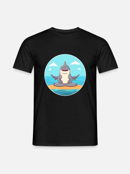 Hai-Cartoon-Yoga-Strand-Sommer-Illustration - Männer T-Shirt - Schwarz