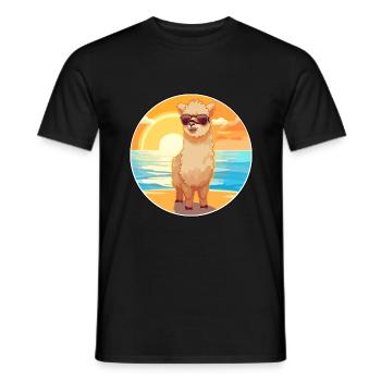 Alpaca Funny Cartoon Kawaii Beach Illustration - Men's T-Shirt - black - Front - AI Model Male 178 light (178cm)