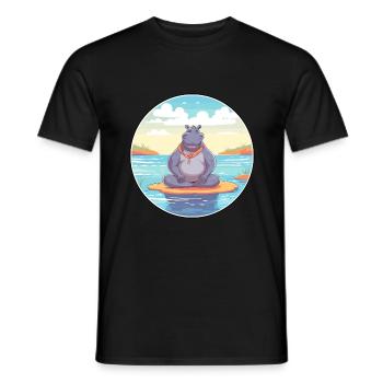 Hippo Cartoon Yoga Beach Summer Illustration - Men's T-Shirt - black - Front - AI Model Male 178 light (178cm)