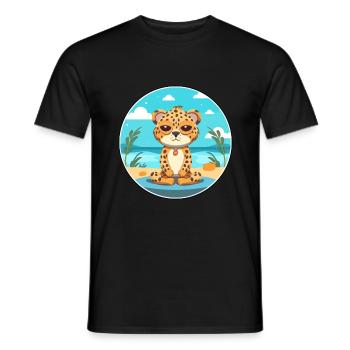 Leopard Cartoon Yoga Strand Sommer Illustration - Männer T-Shirt - Schwarz - Vorne - AI Model Male 178 light (178cm)