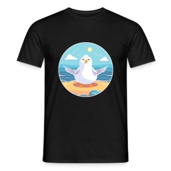Seagull Cartoon Yoga Beach Summer Illustration - Men's T-Shirt - black - Front - AI Model Male 178 light (178cm)