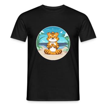 Tiger Cartoon Yoga Strand Sommer Illustration - Männer T-Shirt - Schwarz - Vorne - AI Model Male 178 light (178cm)