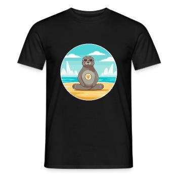 Seehund, Karikatur, Yoga, Strand, Sommer, Illustration - Männer T-Shirt - Schwarz - Vorne - AI Model Male 178 light (178cm)