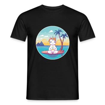 Einhorn-Cartoon-Yoga-Strand-Sommer-Illustration - Männer T-Shirt - Schwarz - Vorne - AI Model Male 178 light (178cm)