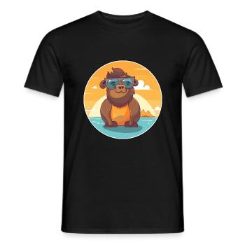 Bison drôle de dessin animé kawaii plage illustration - T-shirt homme - noir - Devant - AI Model Male 178 light (178cm)