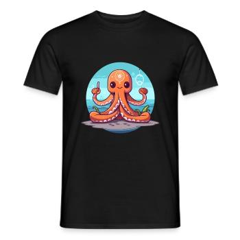 Poulpe Dessin Animé Yoga Plage Été Illustration - T-shirt homme - noir - Devant - AI Model Male 178 light (178cm)