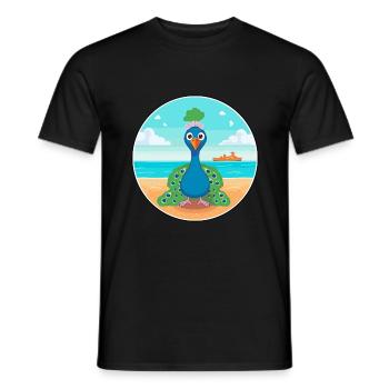 Pfau-Cartoon-Yoga-Strand-Sommer-Illustration - Männer T-Shirt - Schwarz - Vorne - AI Model Male 178 light (178cm)