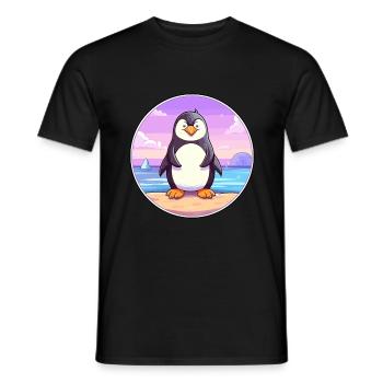 Pinguin-Cartoon-Yoga-Strand-Sommer-Illustration - Männer T-Shirt - Schwarz - Vorne - AI Model Male 178 light (178cm)
