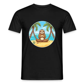 Sloth Cartoon Yoga Beach Summer Illustration - Men's T-Shirt - black - Front - AI Model Male 178 light (178cm)