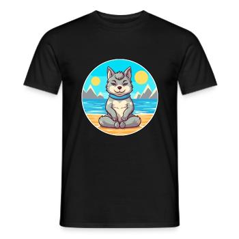 Wolf Cartoon Yoga Beach Summer Illustration - Men's T-Shirt - black - Front - AI Model Male 178 light (178cm)