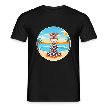 Zebra Cartoon Yoga Beach Summer Illustration - Men's T-Shirt - black - Front - AI Model Male 178 light (178cm)