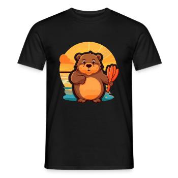 Biber-lustige Cartoon-Kawaii-Strand-Illustration - Männer T-Shirt - Schwarz - Vorne - AI Model Male 178 light (178cm)