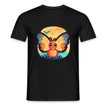 Schmetterling, lustige Cartoon-Kawaii-Strand-Illustration - Männer T-Shirt - Schwarz - Vorne - AI Model Male 178 light (178cm)