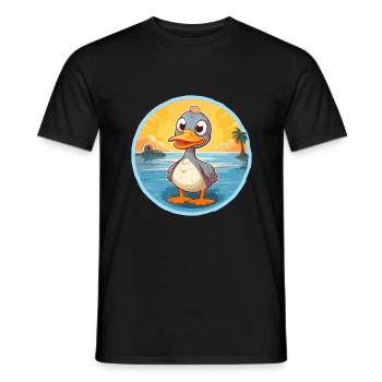 Duck Funny Cartoon Kawaii Beach Illustration - Men's T-Shirt - black - Front - AI Model Male 178 light (178cm)