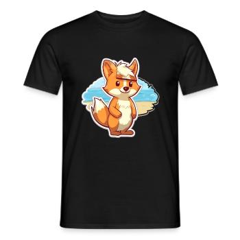 Fuchs, lustige Cartoon-Kawaii-Strand-Illustration - Männer T-Shirt - Schwarz - Vorne - AI Model Male 178 light (178cm)
