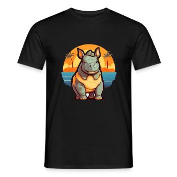 Nashorn Lustige Karikatur Kawaii Strand Illustration - Männer T-Shirt - Schwarz - Vorne - AI Model Male 178 light (178cm)