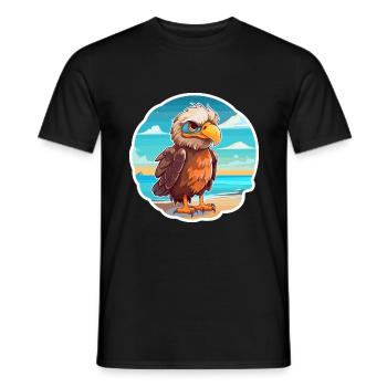 Eagle Funny Cartoon Kawaii Beach Illustration - Men's T-Shirt - black - Front - AI Model Male 178 light (178cm)
