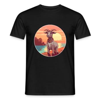 Chèvre Drôle Dessin Animé Kawaii Plage Illustration - T-shirt homme - noir - Devant - AI Model Male 178 light (178cm)