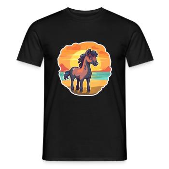 Pferd, lustig, Karikatur, Kawaii, Strand, Illustration - Männer T-Shirt - Schwarz - Vorne - AI Model Male 178 light (178cm)