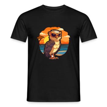Hawk Funny Cartoon Kawaii Beach Illustration - Men's T-Shirt - black - Front - AI Model Male 178 light (178cm)