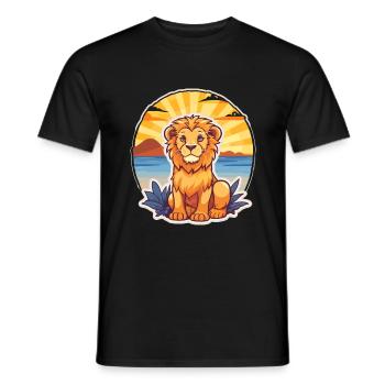 Lion Funny Cartoon Kawaii Beach Illustration - Men's T-Shirt - black - Front - AI Model Male 178 light (178cm)