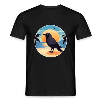 Crow Funny Cartoon Kawaii Beach Illustration - Men's T-Shirt - black - Front - AI Model Male 178 light (178cm)