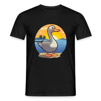 Goose Funny Cartoon Kawaii Beach Illustration - Men's T-Shirt - black - Front - AI Model Male 178 light (178cm)
