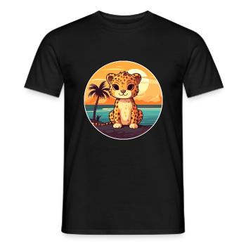 Jaguar Lustige Karikatur Kawaii Strand Illustration - Männer T-Shirt - Schwarz - Vorne - AI Model Male 178 light (178cm)