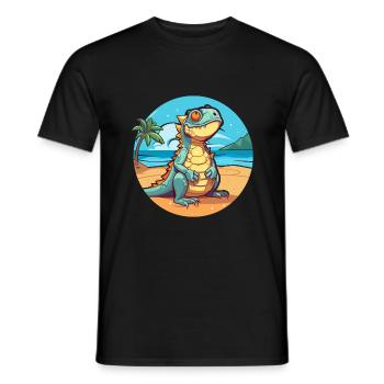 Iguana Funny Cartoon Kawaii Beach Illustration - Men's T-Shirt - black - Front - AI Model Male 178 light (178cm)