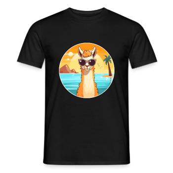 Llama Funny Cartoon Kawaii Beach Illustration - Men's T-Shirt - black - Front - AI Model Male 178 light (178cm)