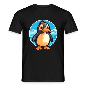 Penguin Funny Cartoon Kawaii Beach Illustration - Men's T-Shirt - black - Front - AI Model Male 178 light (178cm)