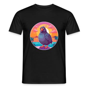 Pigeon Funny Cartoon Kawaii Beach Illustration - Men's T-Shirt - black - Front - AI Model Male 178 light (178cm)