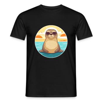Sceau drôle de dessin animé kawaii plage illustration - T-shirt homme - noir - Devant - AI Model Male 178 light (178cm)