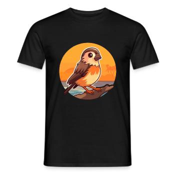 Sparrow Funny Cartoon Kawaii Beach Illustration - Men's T-Shirt - black - Front - AI Model Male 178 light (178cm)