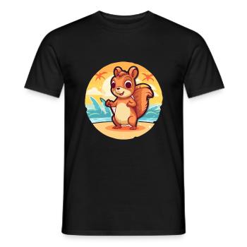 Squirrel Funny Cartoon Kawaii Beach Illustration - Men's T-Shirt - black - Front - AI Model Male 178 light (178cm)