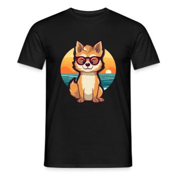 Wolf Funny Cartoon Kawaii Beach Illustration - Men's T-Shirt - black - Front - AI Model Male 178 light (178cm)