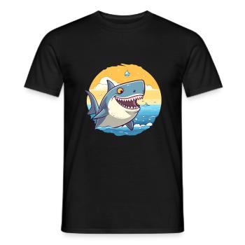 Hai Lustige Karikatur Kawaii Strand Illustration - Männer T-Shirt - Schwarz - Vorne - AI Model Male 178 light (178cm)
