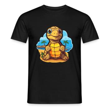 Tortue de mer drôle dessin animé kawaii plage illustration - T-shirt homme - noir - Devant - AI Model Male 178 light (178cm)