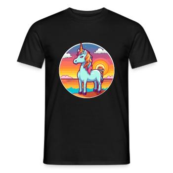 Einhorn Lustige Karikatur Kawaii Strand Illustration - Männer T-Shirt - Schwarz - Vorne - AI Model Male 178 light (178cm)