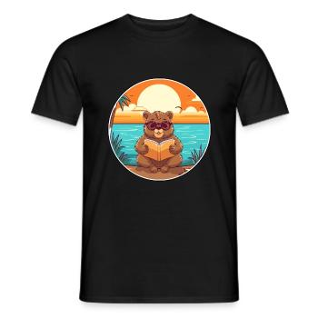 Castor Mignon Drôle Dessin Animé Kawaii Livre Plage - T-shirt homme - noir - Devant - AI Model Male 178 light (178cm)