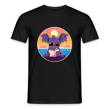Chauve-souris Mignonne Dessin Animé Drôle Kawaii Livre Plage - T-shirt homme - noir - Devant - AI Model Male 178 light (178cm)