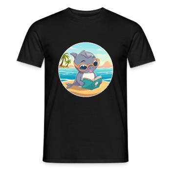 Delfin Niedlich Lustige Karikatur Kawaii Buch Strand - Männer T-Shirt - Schwarz - Vorne - AI Model Male 178 light (178cm)