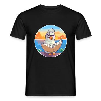 Colombe Mignon Dessin Animé Drôle Kawaii Livre Plage - T-shirt homme - noir - Devant - AI Model Male 178 light (178cm)
