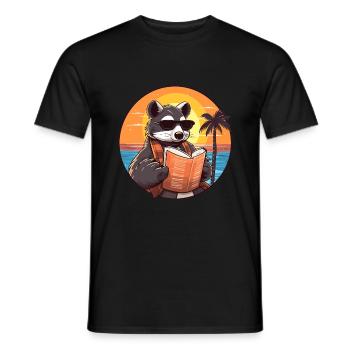 Dachs niedlicher lustiger Cartoon Kawaii Buchstrand - Männer T-Shirt - Schwarz - Vorne - AI Model Male 178 light (178cm)