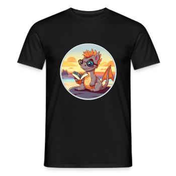 Drache Niedlicher lustiger Cartoon Kawaii Buchstrand - Männer T-Shirt - Schwarz - Vorne - AI Model Male 178 light (178cm)