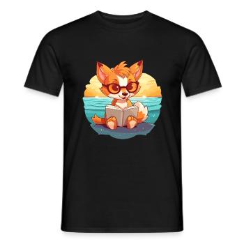Fox Cute Funny Cartoon Kawaii Book Beach - Männer T-Shirt - Schwarz - Vorne - AI Model Male 178 light (178cm)