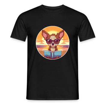 Chihuahua Dog Cute Funny Cartoon Kawaii Book Beach - Men's T-Shirt - black - Front - AI Model Male 178 light (178cm)