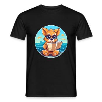 Chien Mignon Drôle Dessin Animé Kawaii Livre Plage - T-shirt homme - noir - Devant - AI Model Male 178 light (178cm)