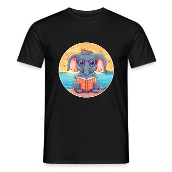 Elefant Niedlicher lustiger Cartoon Kawaii Buchstrand - Männer T-Shirt - Schwarz - Vorne - AI Model Male 178 light (178cm)